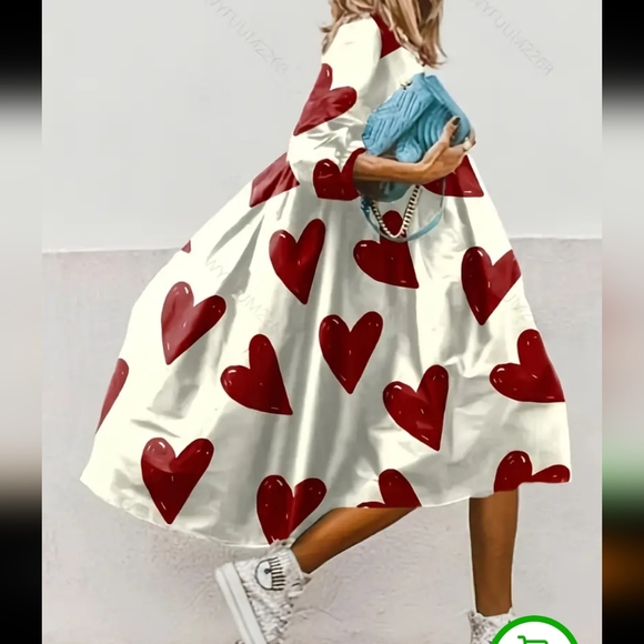 White and Red 3/4 sleeve Crew Neck Sundress - Picture 6 of 6